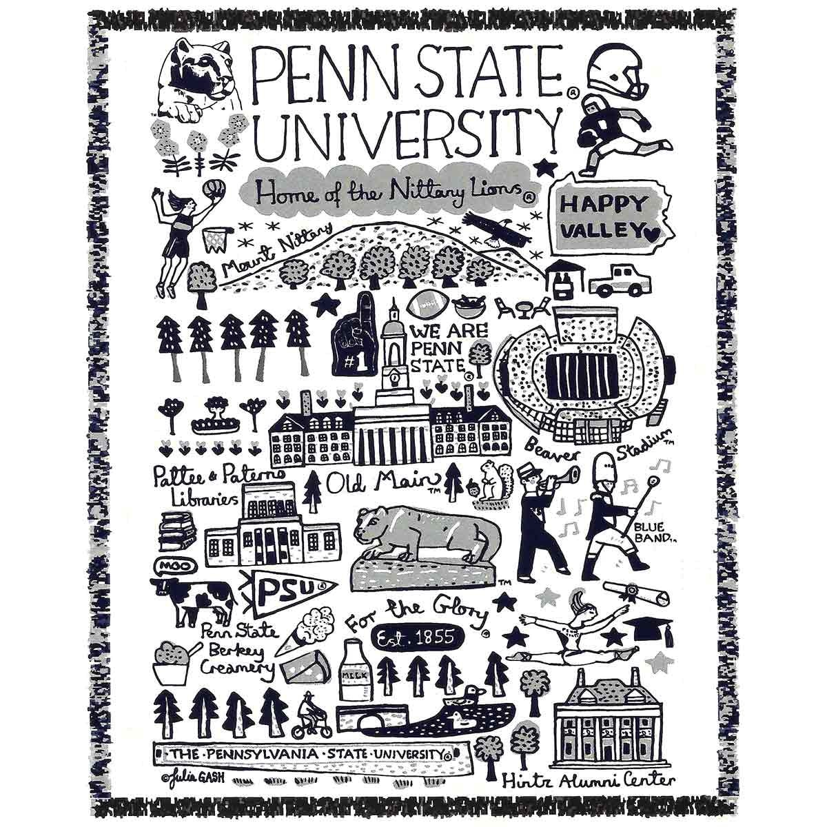 afghan Julia Gash illustrated Penn State University scenes and phrases
